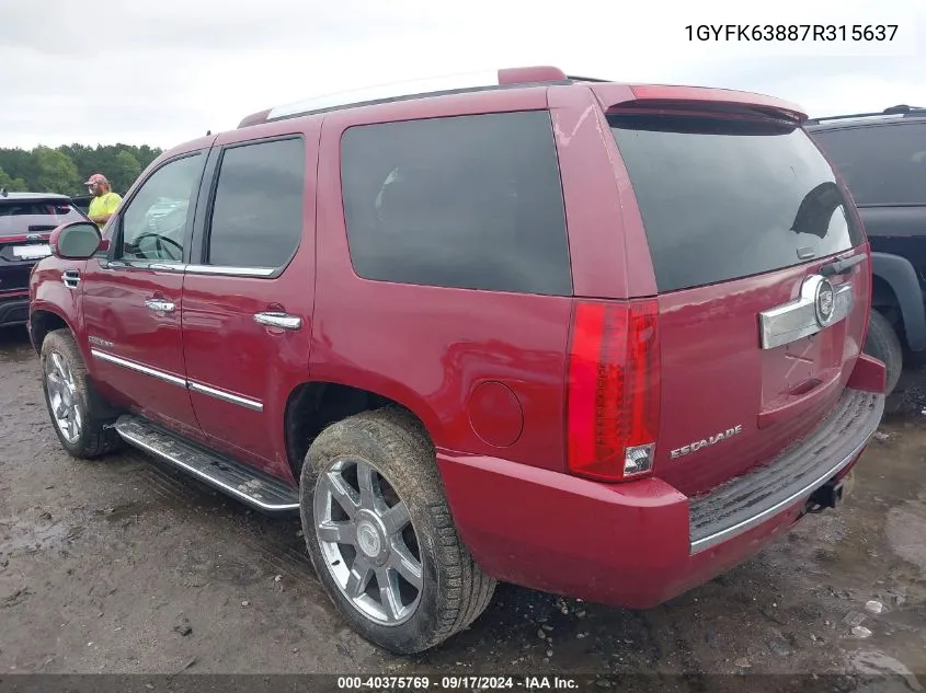 2007 Cadillac Escalade Standard VIN: 1GYFK63887R315637 Lot: 40375769