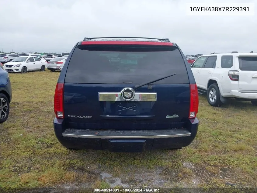 2007 Cadillac Escalade Luxury VIN: 1GYFK638X7R229391 Lot: 40514091