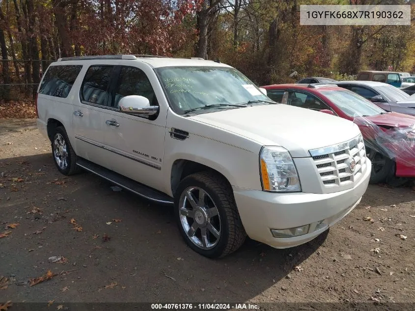 2007 Cadillac Escalade Esv VIN: 1GYFK668X7R190362 Lot: 40761376