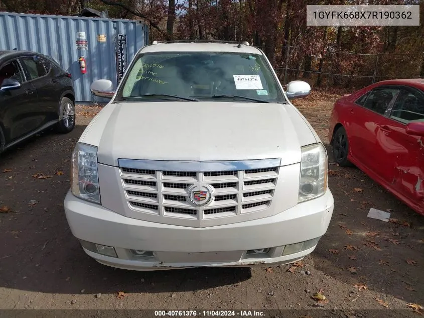 2007 Cadillac Escalade Esv VIN: 1GYFK668X7R190362 Lot: 40761376