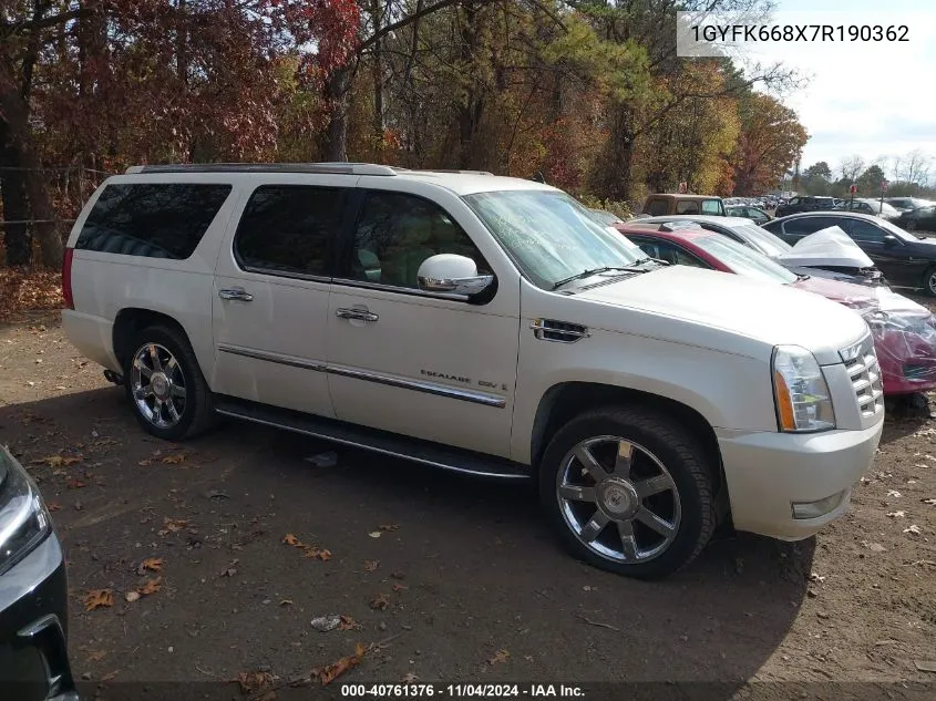 2007 Cadillac Escalade Esv VIN: 1GYFK668X7R190362 Lot: 40761376