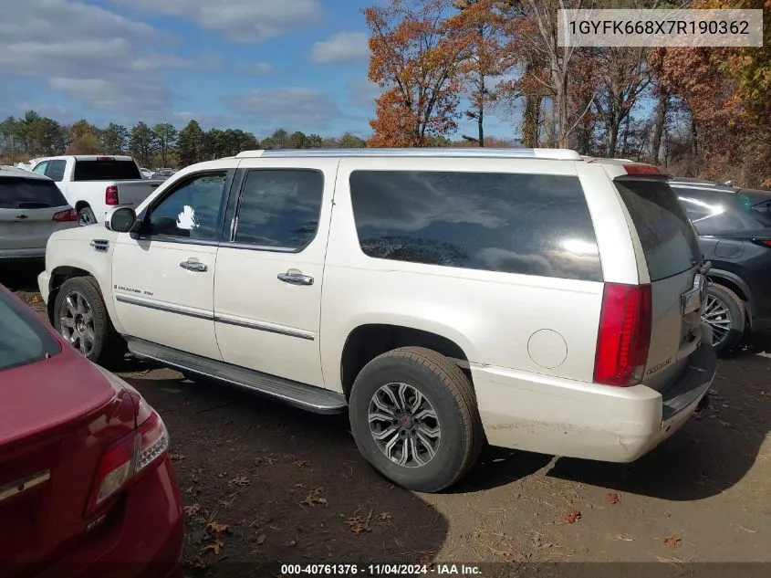 2007 Cadillac Escalade Esv VIN: 1GYFK668X7R190362 Lot: 40761376