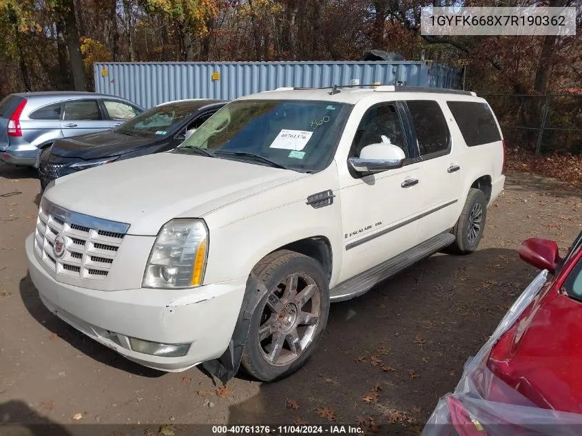 2007 Cadillac Escalade Esv VIN: 1GYFK668X7R190362 Lot: 40761376