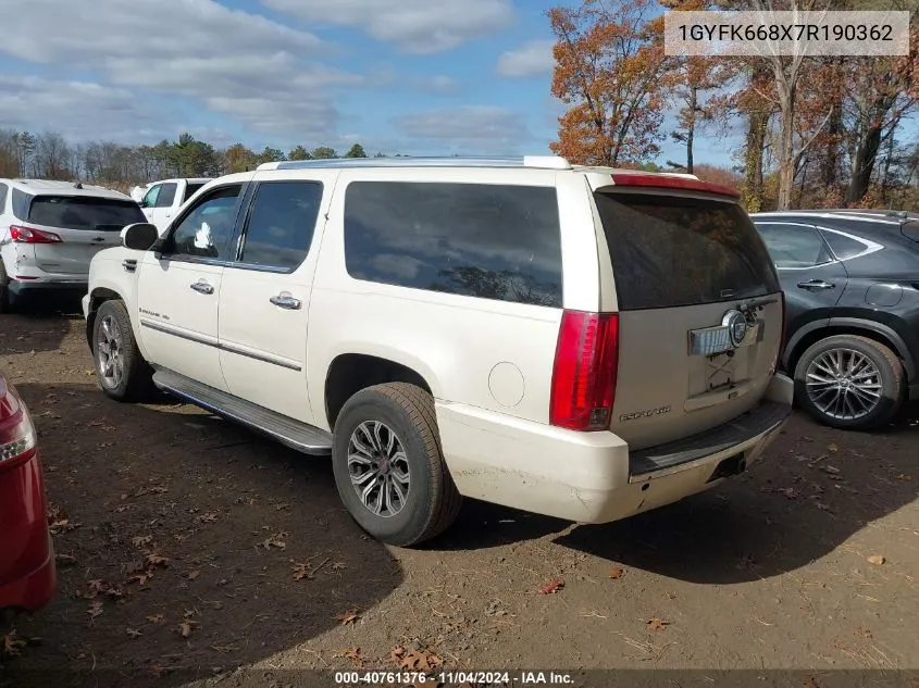 2007 Cadillac Escalade Esv VIN: 1GYFK668X7R190362 Lot: 40761376