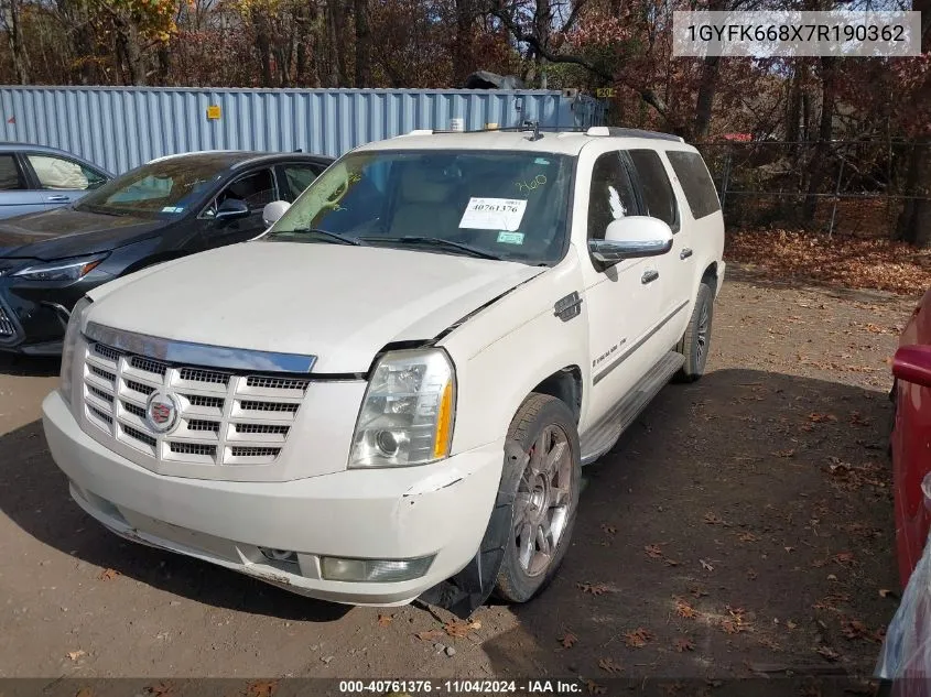 2007 Cadillac Escalade Esv VIN: 1GYFK668X7R190362 Lot: 40761376