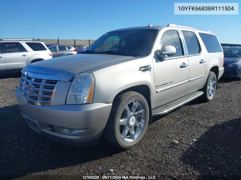 2008 Cadillac Escalade Esv VIN: 1GYFK66838R111504 Lot: 12103229