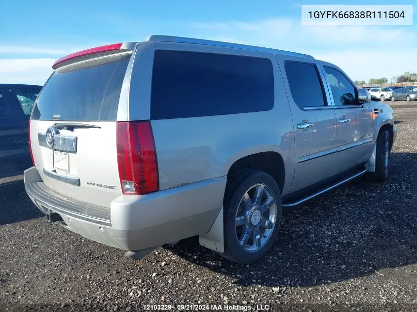 2008 Cadillac Escalade Esv VIN: 1GYFK66838R111504 Lot: 12103229