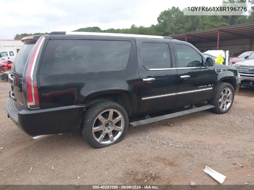 2008 Cadillac Escalade Esv Standard VIN: 1GYFK668X8R196776 Lot: 40291289