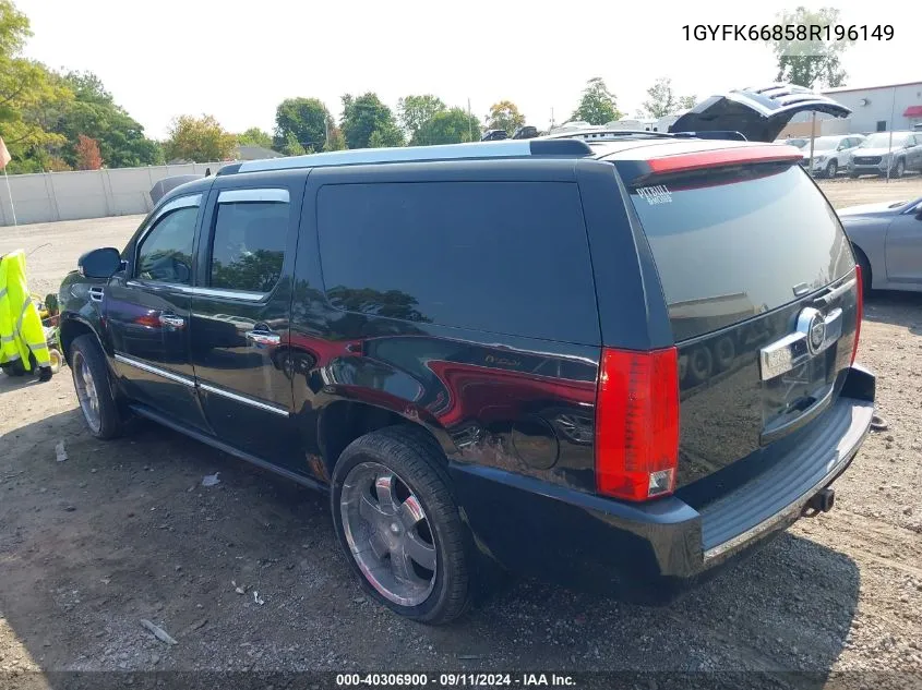 2008 Cadillac Escalade Esv VIN: 1GYFK66858R196149 Lot: 40306900