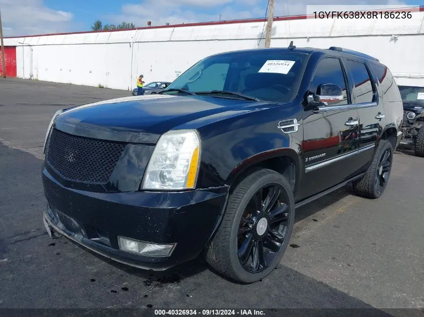 2008 Cadillac Escalade Standard VIN: 1GYFK638X8R186236 Lot: 40326934