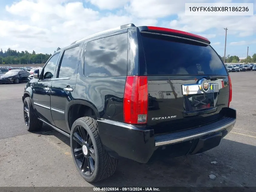 2008 Cadillac Escalade Standard VIN: 1GYFK638X8R186236 Lot: 40326934