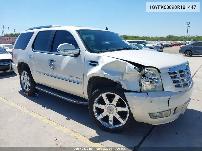 2008 Cadillac Escalade Standard VIN: 1GYFK63898R181447 Lot: 40472161