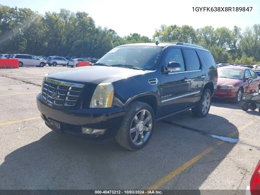 2008 Cadillac Escalade Standard VIN: 1GYFK638X8R189847 Lot: 40473212