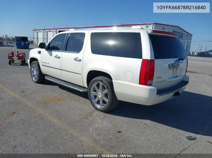 2008 Cadillac Escalade Esv Standard VIN: 1GYFK66878R216840 Lot: 40689987