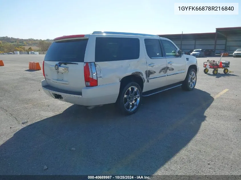 2008 Cadillac Escalade Esv Standard VIN: 1GYFK66878R216840 Lot: 40689987