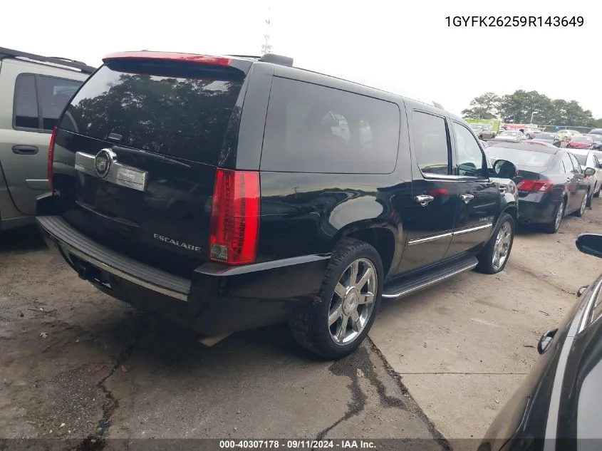 2009 Cadillac Escalade Esv Standard VIN: 1GYFK26259R143649 Lot: 40307178