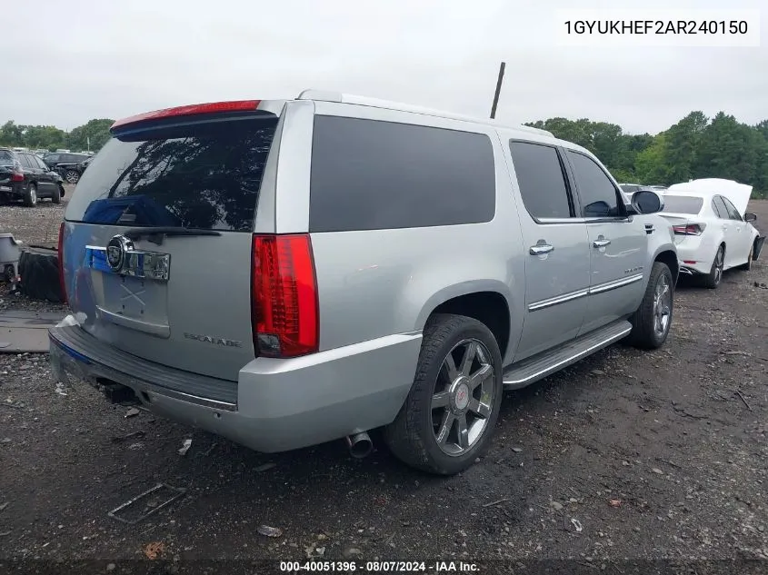 2010 Cadillac Escalade Esv Luxury VIN: 1GYUKHEF2AR240150 Lot: 40051396