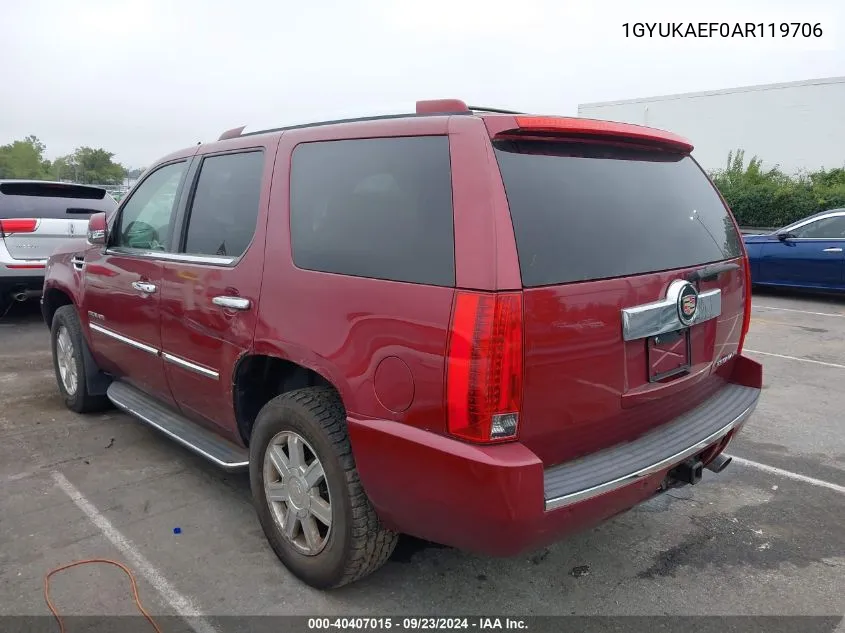 2010 Cadillac Escalade Standard VIN: 1GYUKAEF0AR119706 Lot: 40407015