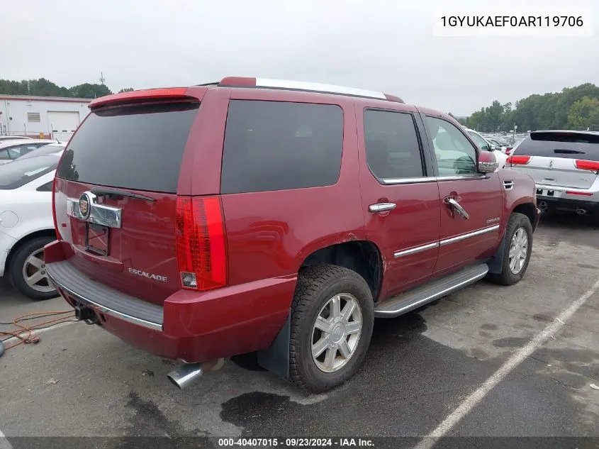 2010 Cadillac Escalade Standard VIN: 1GYUKAEF0AR119706 Lot: 40407015