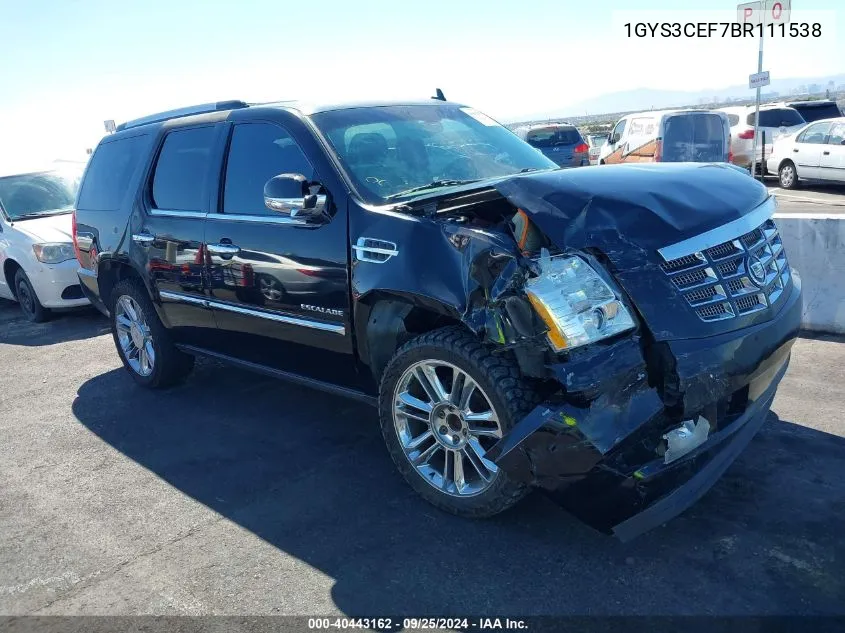 2011 Cadillac Escalade Premium VIN: 1GYS3CEF7BR111538 Lot: 40443162