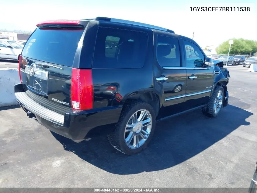 2011 Cadillac Escalade Premium VIN: 1GYS3CEF7BR111538 Lot: 40443162