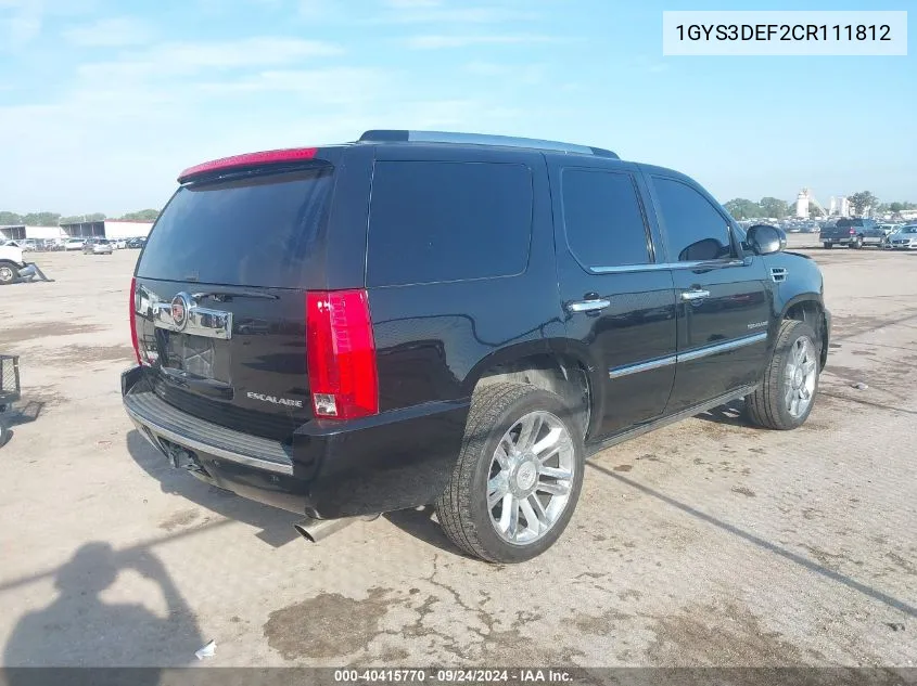 2012 Cadillac Escalade Platinum VIN: 1GYS3DEF2CR111812 Lot: 40415770