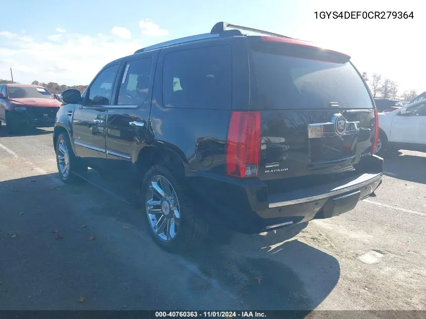 2012 Cadillac Escalade Platinum Edition VIN: 1GYS4DEF0CR279364 Lot: 40760363