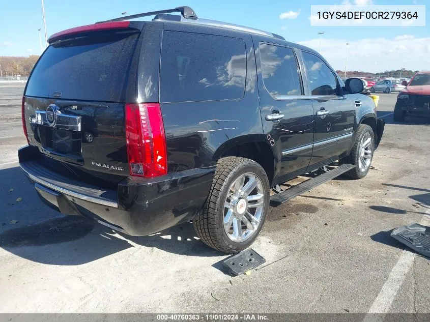 2012 Cadillac Escalade Platinum Edition VIN: 1GYS4DEF0CR279364 Lot: 40760363