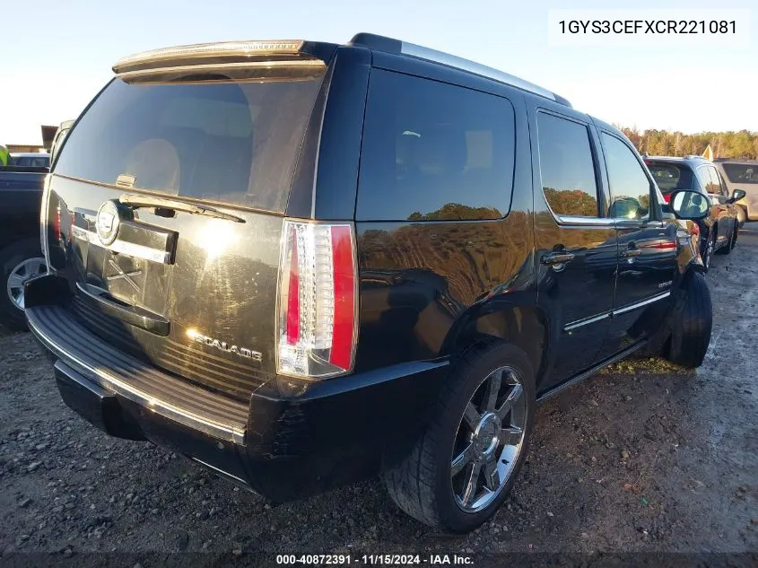 2012 Cadillac Escalade Premium VIN: 1GYS3CEFXCR221081 Lot: 40872391