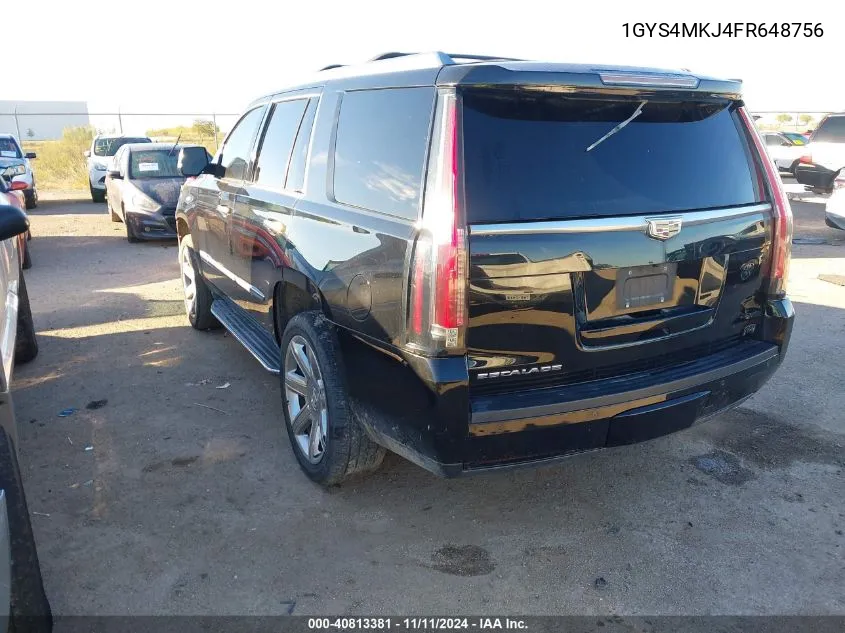 2015 Cadillac Escalade Luxury VIN: 1GYS4MKJ4FR648756 Lot: 40813381