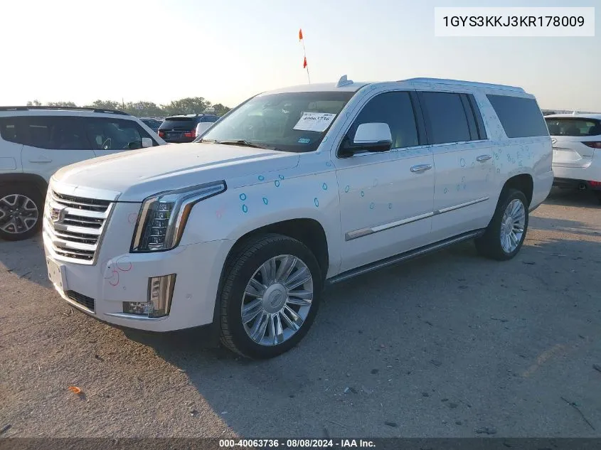 2019 Cadillac Escalade Esv Platinum VIN: 1GYS3KKJ3KR178009 Lot: 40063736