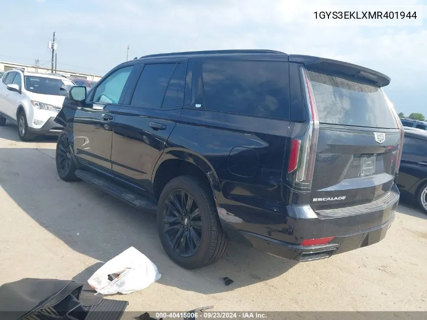 2021 Cadillac Escalade 2Wd Sport VIN: 1GYS3EKLXMR401944 Lot: 40415006