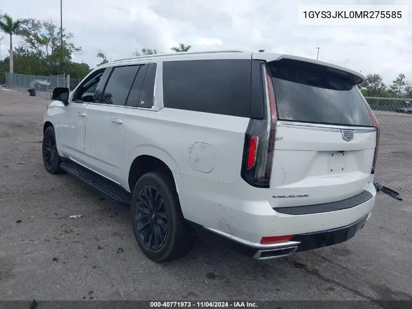 2021 Cadillac Escalade 2Wd Luxury VIN: 1GYS3JKL0MR275585 Lot: 40771973