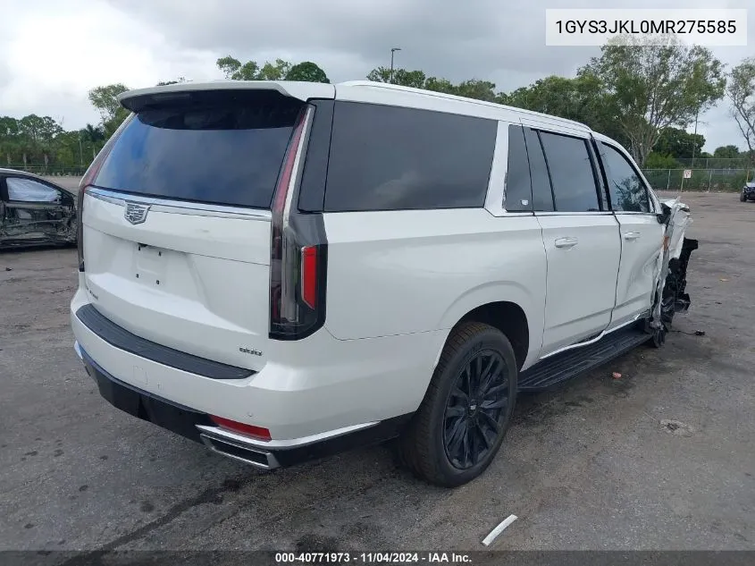 2021 Cadillac Escalade 2Wd Luxury VIN: 1GYS3JKL0MR275585 Lot: 40771973