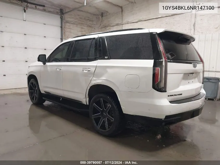 2022 Cadillac Escalade 4Wd Premium Luxury VIN: 1GYS4BKL6NR147100 Lot: 39790057