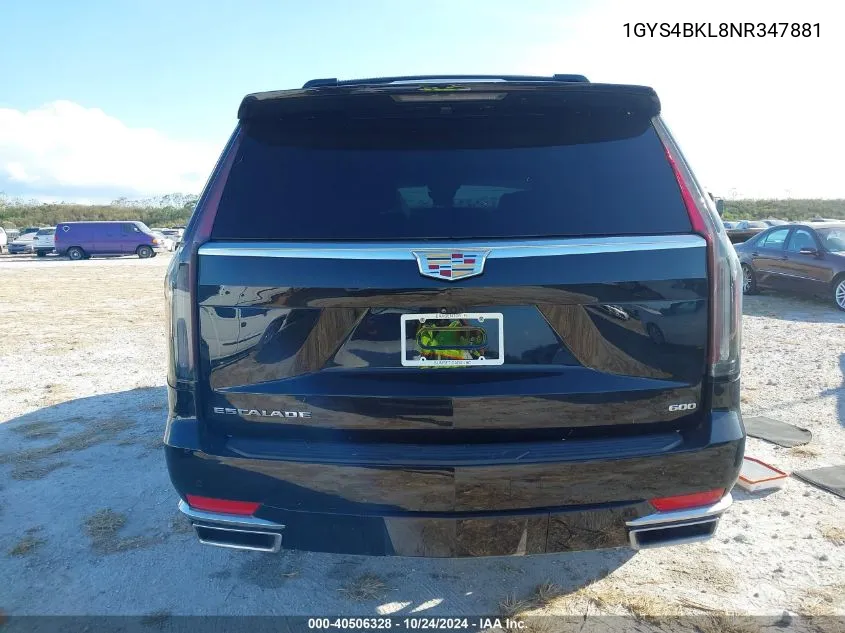 2022 Cadillac Escalade 4Wd Premium Luxury VIN: 1GYS4BKL8NR347881 Lot: 40506328