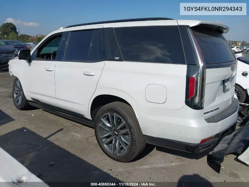 2022 Cadillac Escalade 4Wd Sport VIN: 1GYS4FKL0NR294343 Lot: 40850344