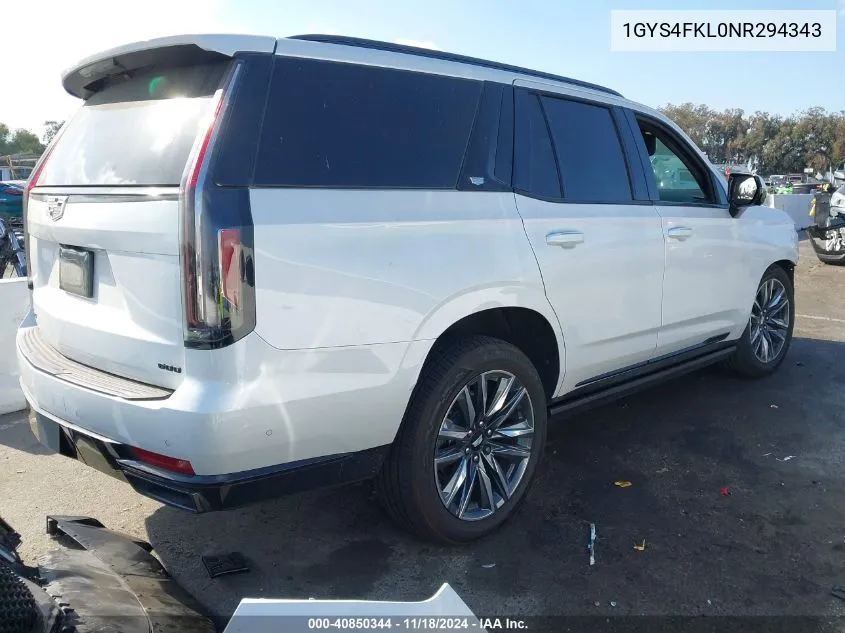 2022 Cadillac Escalade 4Wd Sport VIN: 1GYS4FKL0NR294343 Lot: 40850344