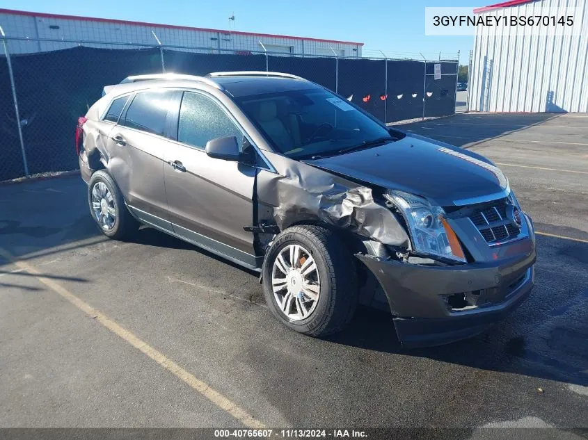 3GYFNAEY1BS670145 2011 Cadillac Srx Luxury Collection