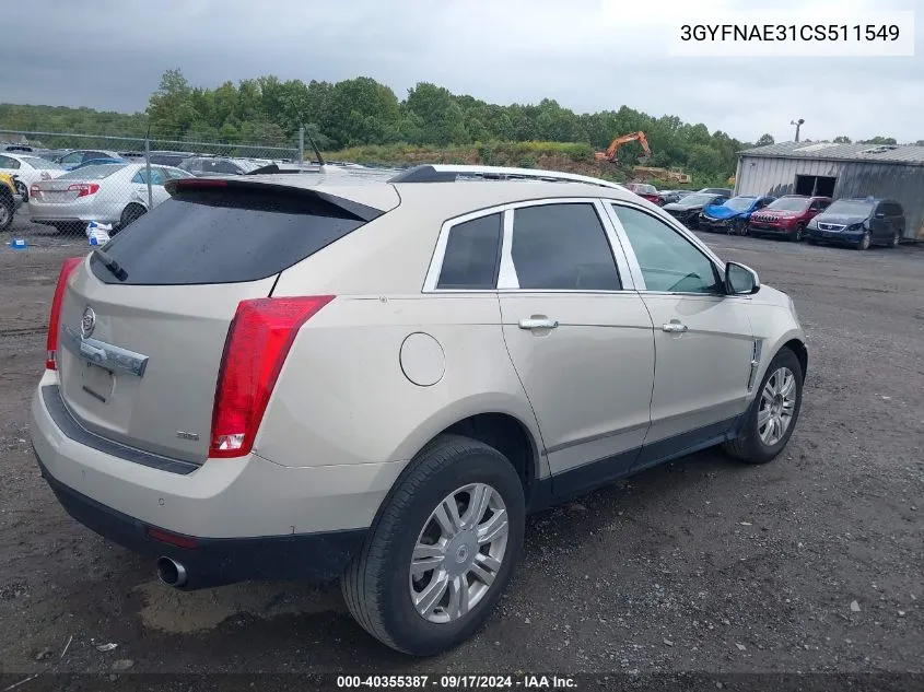 2012 Cadillac Srx Luxury Collection VIN: 3GYFNAE31CS511549 Lot: 40355387