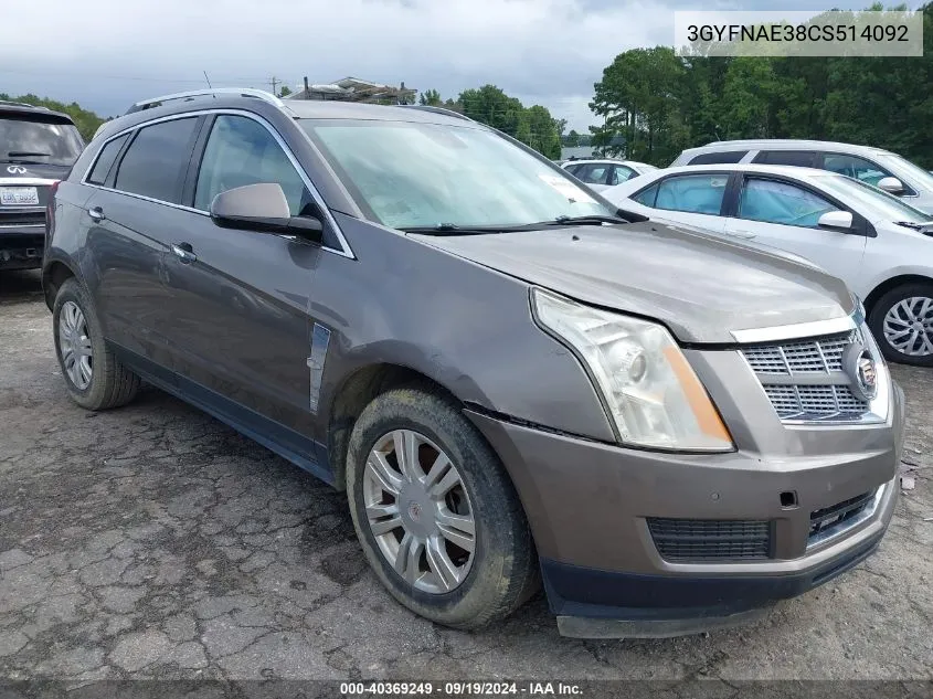 2012 Cadillac Srx Luxury Collection VIN: 3GYFNAE38CS514092 Lot: 40369249