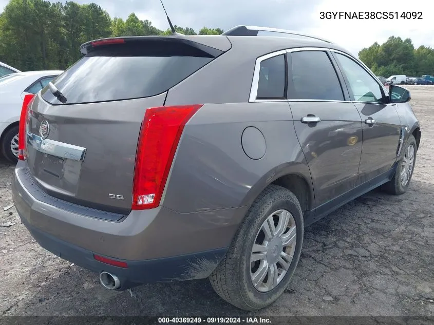 3GYFNAE38CS514092 2012 Cadillac Srx Luxury Collection