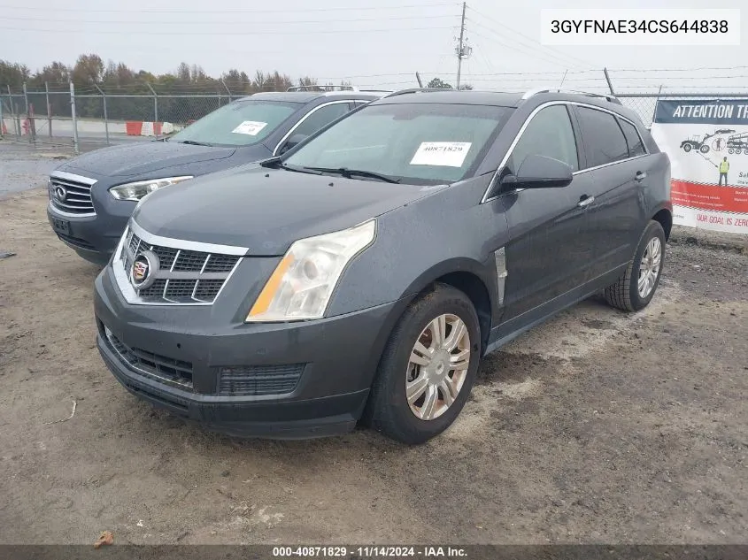 2012 Cadillac Srx Luxury Collection VIN: 3GYFNAE34CS644838 Lot: 40871829