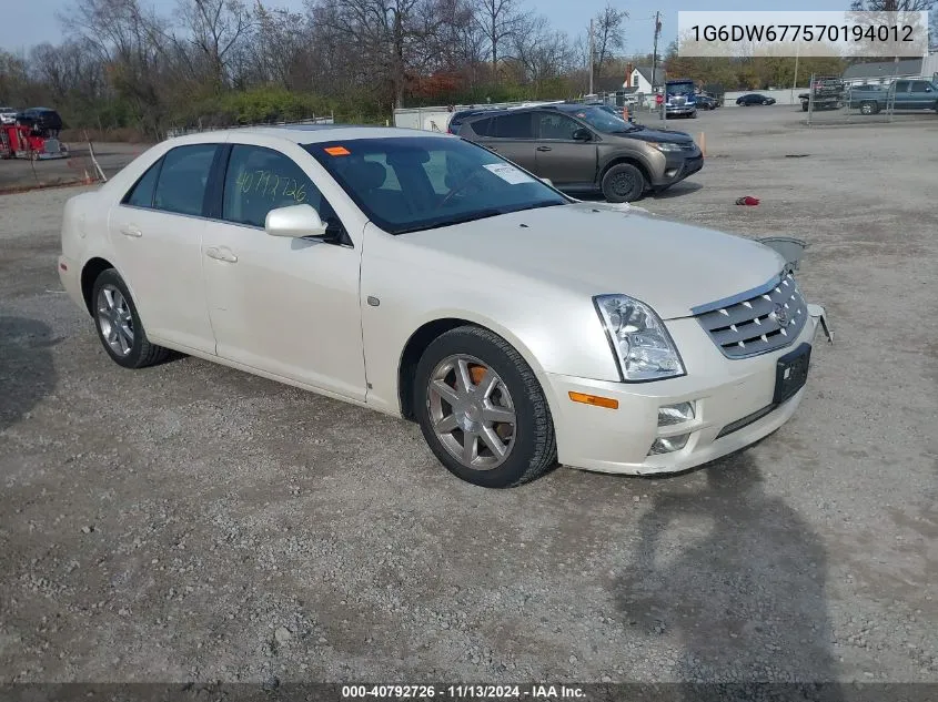 2007 Cadillac Sts V6 VIN: 1G6DW677570194012 Lot: 40792726