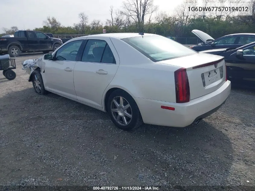 2007 Cadillac Sts V6 VIN: 1G6DW677570194012 Lot: 40792726