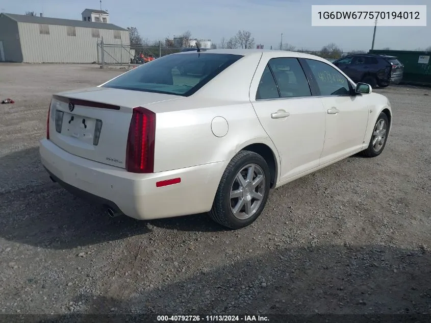 2007 Cadillac Sts V6 VIN: 1G6DW677570194012 Lot: 40792726