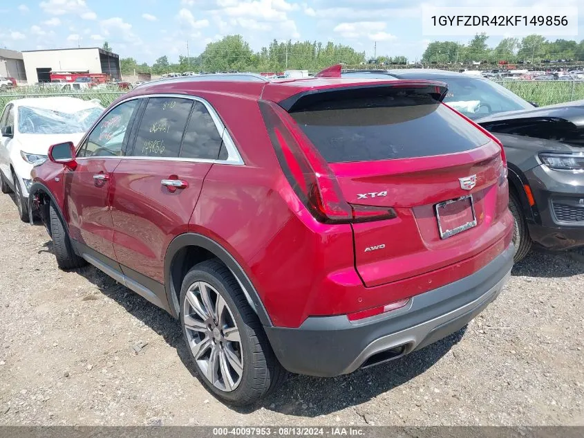 1GYFZDR42KF149856 2019 Cadillac Xt4 Premium Luxury