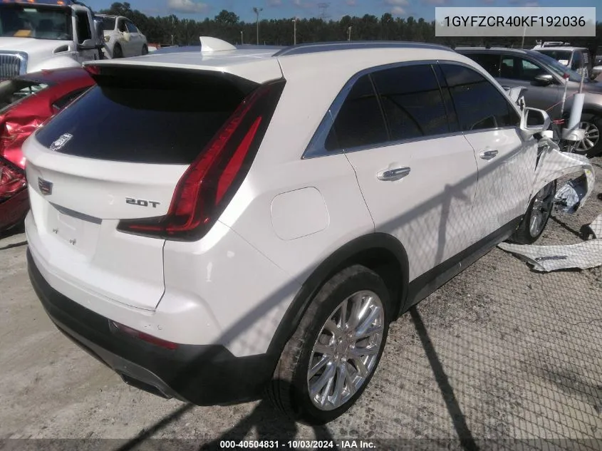 1GYFZCR40KF192036 2019 Cadillac Xt4 Fwd Premium Luxury