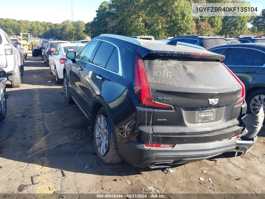 2019 Cadillac Xt4 Luxury VIN: 1GYFZBR40KF135104 Lot: 40638344