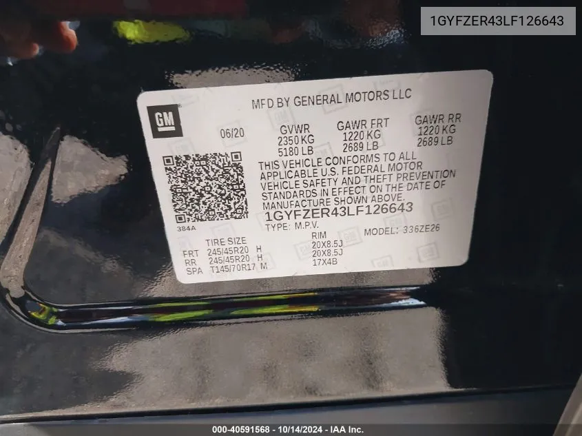 2020 Cadillac Xt4 Sport VIN: 1GYFZER43LF126643 Lot: 40591568